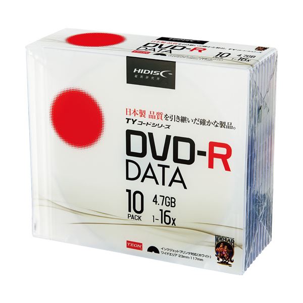 (まとめ) ハイディスク データ用DVD-R4.7GB 16倍速 ホワイトワイドプリンタブル 5mmスリムケース TYDR47JNP10SC1パック(10枚) 【×10セット】[21]