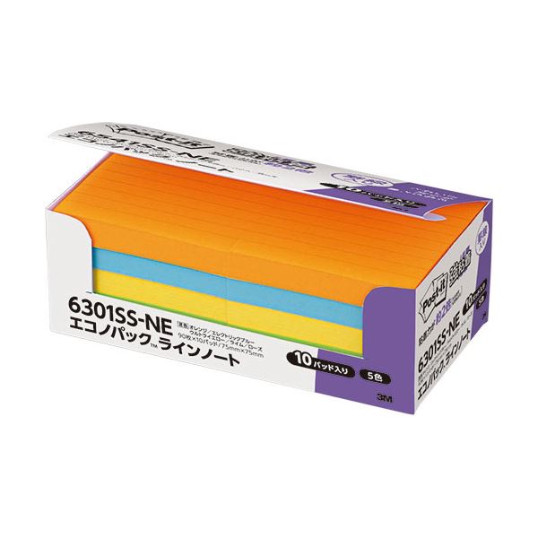 (まとめ) 3M 郵便受けイット エコノ容器に並べる 強ねばり着く万覚え帳 伝達ルート万覚え帳 75×75粍 ネオン色つや5色 6301SS-NE 1容器に並べる（10冊）  【×5書き割り】[21]