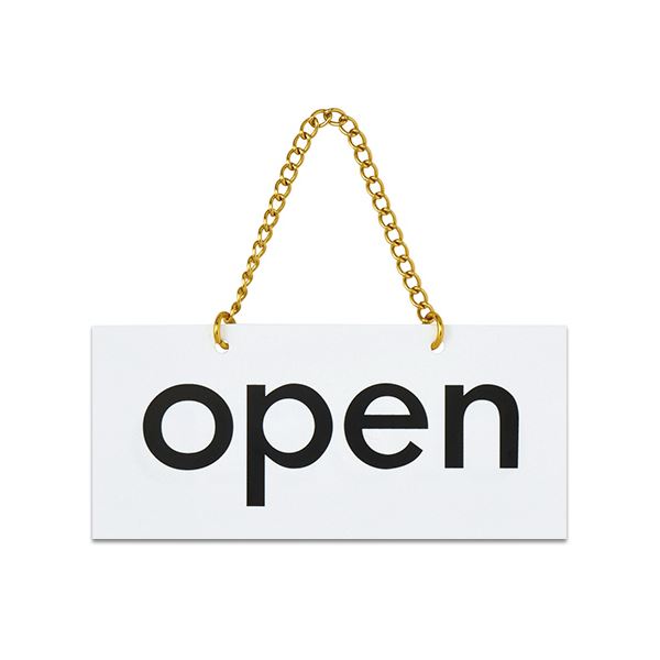 （まとめ） 光 アクリル樹脂引っ敷き板表われ（両面：OPEN-CLOSED） くさり付 タテ100×ヨコ220×奥ふかさ2粍 白 KMP2210-1 1枚 【×5仕掛ける】[21]