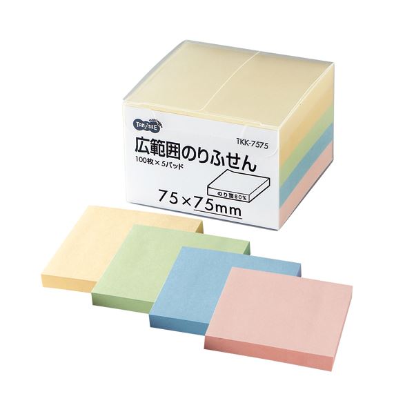 (まとめ) TANOSEE 広広としたのりふせん 75×75粍 4色 1容器に並べる（5冊）  【×10書き割り】[21]