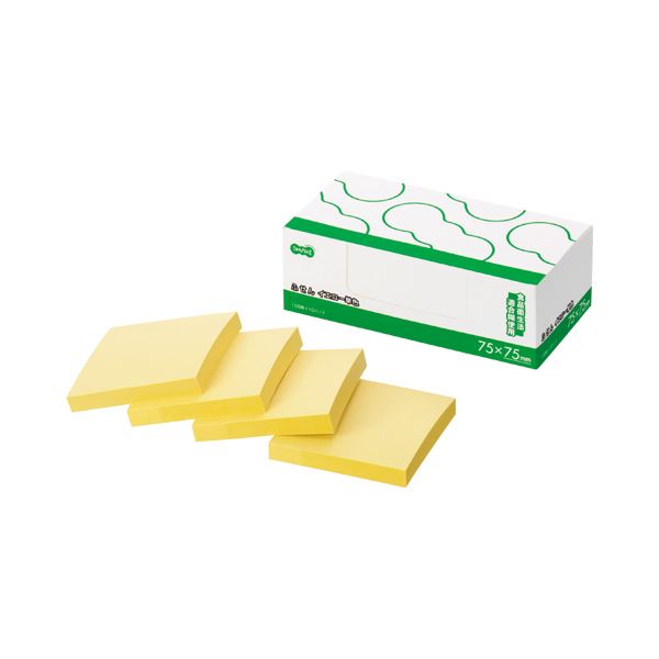 (まとめ) TANOSEE ふせん 万覚え帳四角四面 75×75粍 黄色 1容器に並べる（10冊）  【×10書き割り】[21]