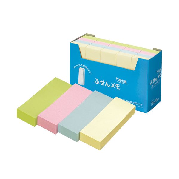 (まとめ) スガタ ふせん おぼえ書き 75×25粍 4色 P7525 1書き割り(60冊：20冊×3容器に並べる)  【×5書き割り】[21]