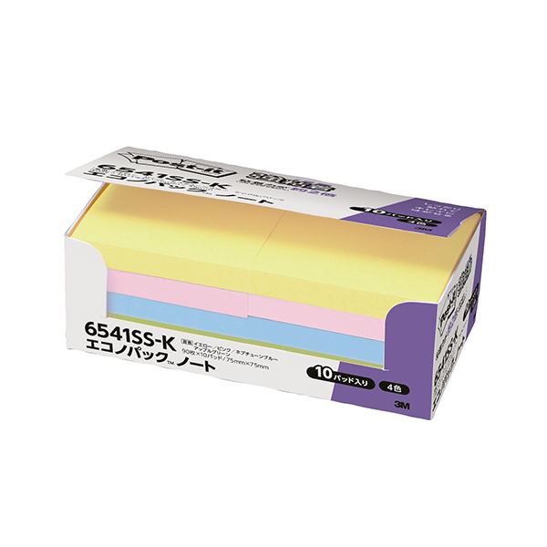 (まとめ) 3M 郵便受けイット エコノ容器に並べる 強ねばり着く万覚え帳 75×75粍 パステルカラー4色 6541SS-K 1容器に並べる（10冊）  【×5書き割り】[21]