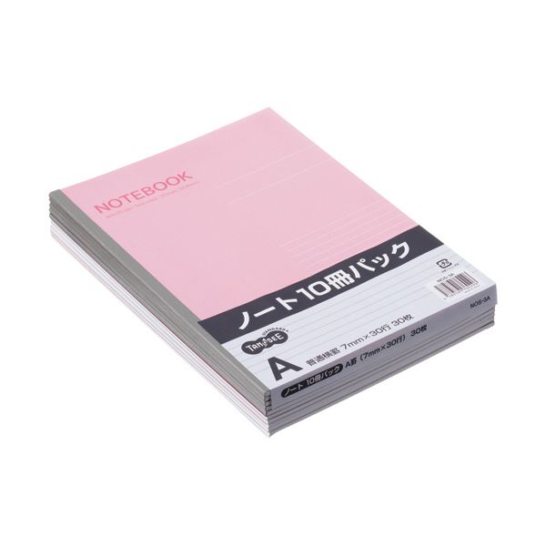 （まとめ）TANOSEE ノートPC 虚蝉B5 A罫7粍 30枚 さくら色 1書き割り（50冊：10冊×5容器に並べる） 【×5書き割り】[21]