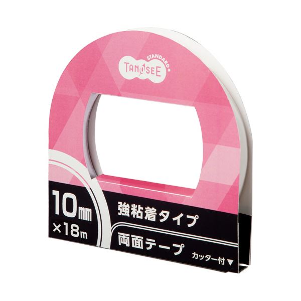 （まとめ）TANOSEE 両面テープ 強粘着タイプ カッター付 10mm×18m 1セット（10巻） 【×3セット】[21]