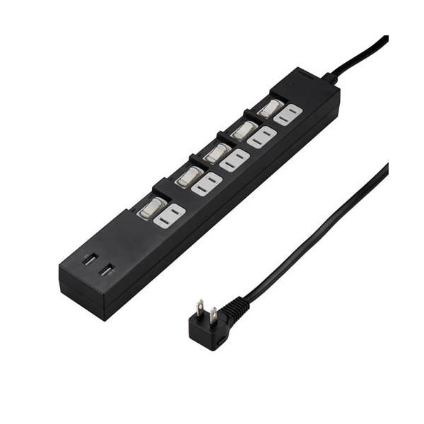 5個書き割り YAZAWA 個別取り替えっこ付5AC2USB3.4A2m 黒いこと Y02KS752BK2UX5[21]