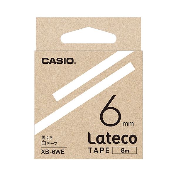 （まとめ）カシオ ラテコ 詰替用テープ6mm×8m 白/黒文字 XB-6WE 1個【×10セット】[21]
