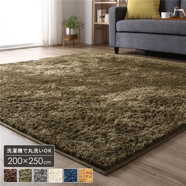 シャギー ラグ マット 約3畳 約200&times;250cm 長方形 グリーン 床暖房 ホットカーペット対応 洗える 滑りにくい加工 制菌加工 オールシーズン 一年中使用可能 コンパクト収納 ウォッシャブル 長毛 フロアマット 敷き物 絨毯【代引不可】[21]｜家具・インテリア雑貨　カグール