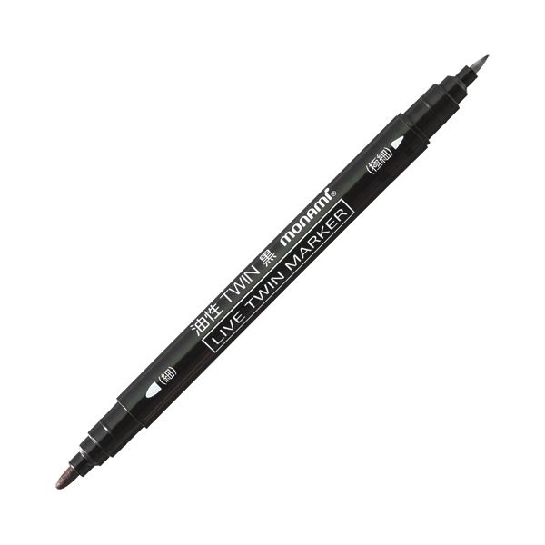 (まとめ) モナミ 油性ツイン目じるし 細字+極細 黒 15001 1本  【×100書き割り】[21]