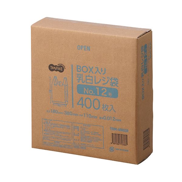 (まとめ) TANOSEE BOX入レジ袋 乳白12号 ヨコ180×タテ380×マチ幅110mm 1箱（400枚） 【×10セット】[21]