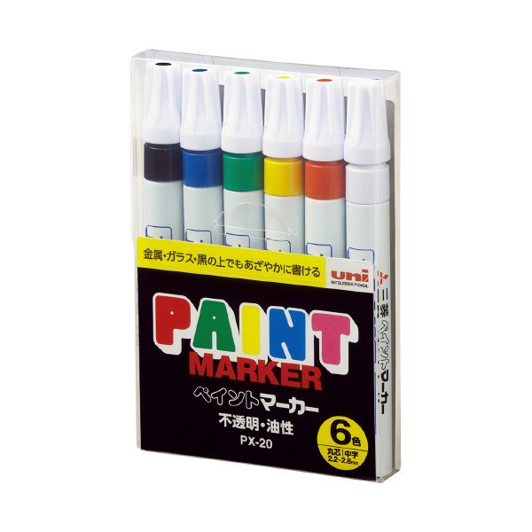 (まとめ) 三菱鉛筆 ペイントマーカー 中字 6色 PX-206C 【×10セット】 [21]