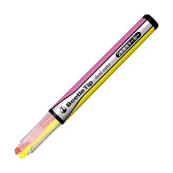 (まとめ) コクヨ 2色蛍光マーカービートルティップ イエロー×ピンク PM-L303-1-1P 1本 【×100セット】[21]