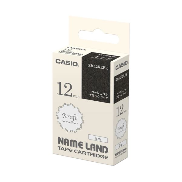 （まとめ）カシオ NAME LAND手工芸品磁気テープ 12mm×5m 黒いこと/ベージュ文字記号 XR-12KRBK 1個【×10書き割り】[21]