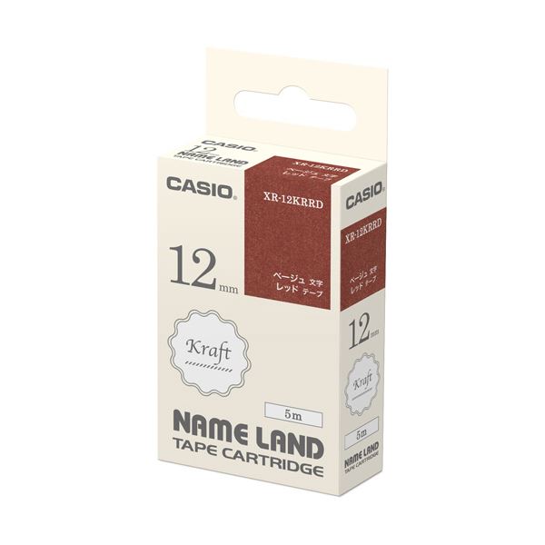 （まとめ）カシオ NAME LAND手工芸品磁気テープ 12mm×5m 赤いこと/ベージュ文字記号 XR-12KRRD 1個【×10書き割り】[21]