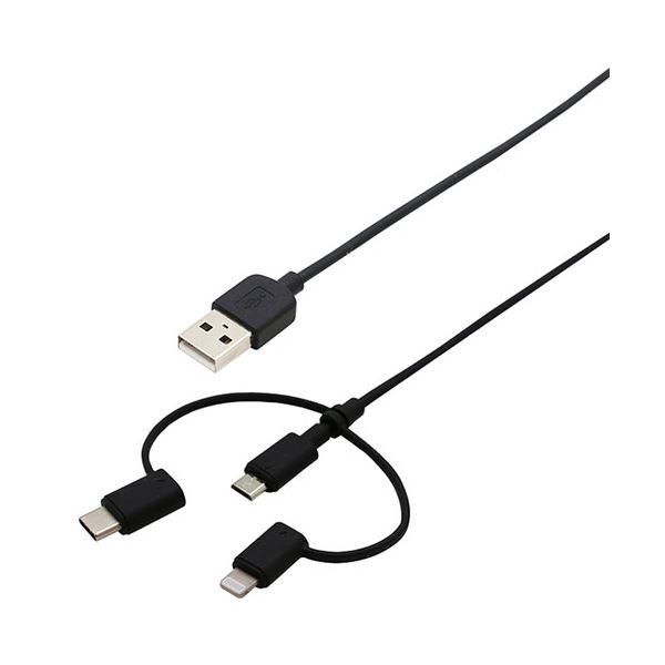 【5個書き割り】wantobe Type-C＆Lightning取り替えっこ付 3Way有線テレビ 1.0m 黒いこと WCLM3室内用便器100BKX5[21]