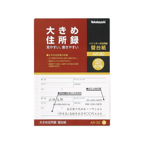 （まとめ） ナカバヤシ 大きめ行き先録（整理保存用具式）A-30用 替裏張り AR-30 1容器に並べる（40枚） 【×30書き割り】[21]