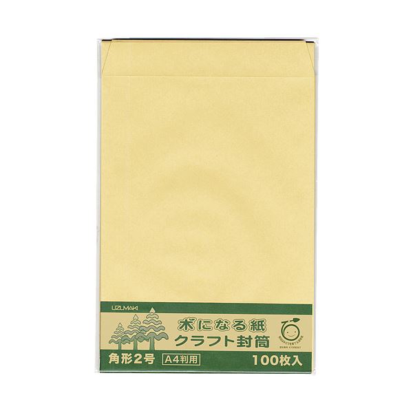 (まとめ）菅公工業 間伐紙クラフト封筒 シ126 角2 100枚【&times;5セット】 [21]｜家具・インテリア雑貨　カグール