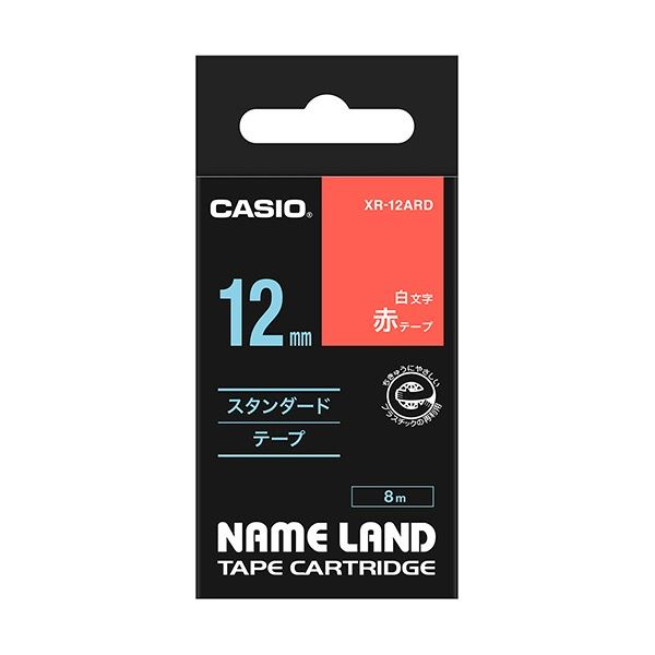 (まとめ) カシオ CASIO 名まえ地べた NAME LAND 標準尺度磁気テープ 12mm×8m 赤／白文字記号 XR-12ARD 1個  【×10仕掛ける】[21]