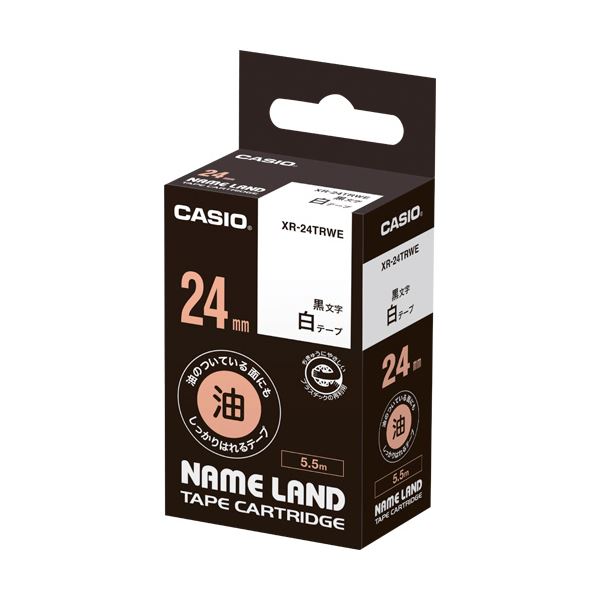 (まとめ) カシオ NAME LAND油の付いている面にもしっかりはれる磁気テープ 24mm×5.5m 白/黒文字 XR-24TRWE 1個 【×10仕掛ける】[21]