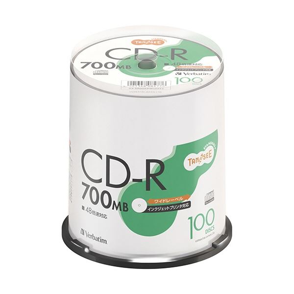 TANOSEE バーベイタム データ用CD-R 700MB 48倍速 ホワイトワイドプリンタブル スピンドルケース SR80FPW100T2 1パック(100枚)[21]