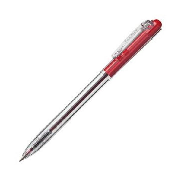 （まとめ）TANOSEE ノック式油性ボールペン0.7mm 赤（軸色：クリア）1セット（100本：10本×10パック）【×5セット】[21]