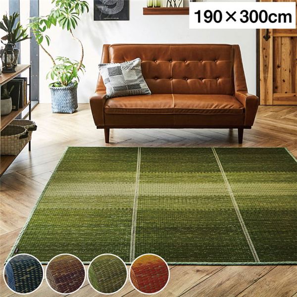 い草 ラグマット 【グラデーション グリーン 約190×300cm】 制菌 抗菌防臭 防滑 不織布 小林製薬 持続性抗菌剤 KOBA-GUARD【代引不可】 [21]