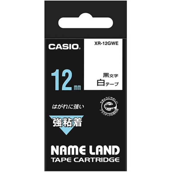 (まとめ) カシオ CASIO 名まえ地べた NAME LAND 強へばり付く磁気テープ 12mm×5.5m 白／黒文字 XR-12GWE 1個  【×10仕掛ける】[21] パソコン・周辺機器-ラベルライター用テープ・リフィル
