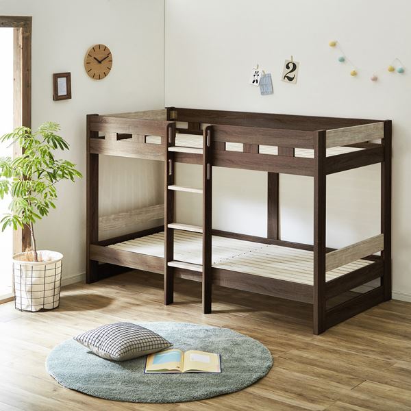 25％OFF 2段 ベッド 幅103cm ロータイプ ブラウン ホワイト 上段下段1体式