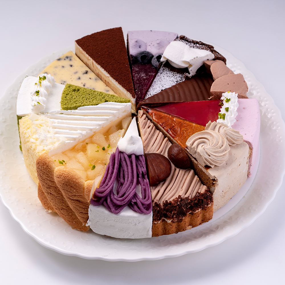 楽天市場 12種類の味が楽しめる 誕生日ケーキ バースデーケーキ 12種のケーキセット 7号 21 0cm カット済み 送料別 複数個同時注文で送料1件分 誕生日ケーキのお店ケベック