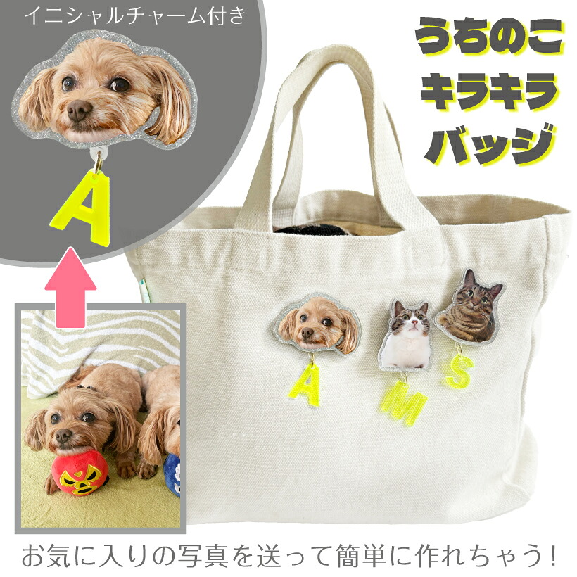 お気に入りの写真で作る【 うちのこ キラキラ バッジ 】 愛犬 愛猫 愛鳥 ペット 犬 猫 うさぎ 鳥 亀 オーダー うちの子 写真 グッズ ブローチ ピンバッジ 蛍光 おしゃれ かわいい 誕生日 誕生日プレゼント アクリル うちの子グッズ オリジナルグッズ プレゼント メモリアル｜Calib