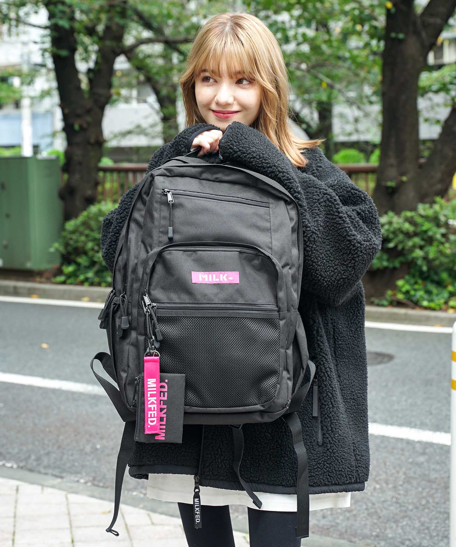 XLARGE X-girl公式SHOP バッグ リュック MILKFED. ミルクフェド W ZIP 最適な材料 BACKPACK 大容量 鞄  シンプル カバン バックパック ロゴ ポーチ