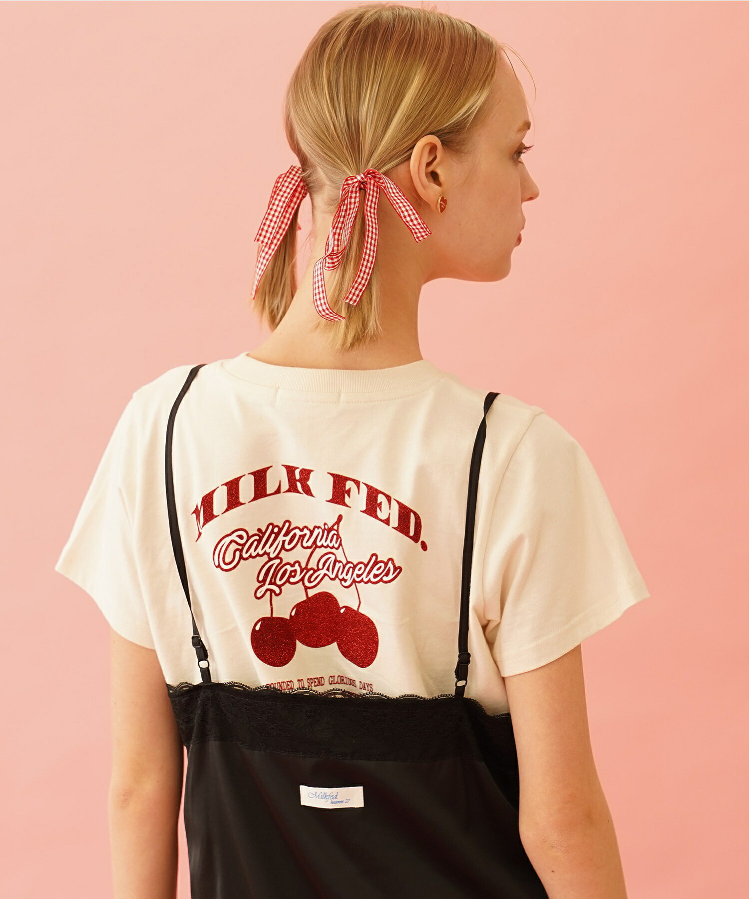 ミルクフェド レディース 半袖Tシャツ リンガーTシャツ トップス おすすめ ブランド | MILKFED. LOGO AND STAR FLOCKY PRINT RINGER TEE【103252013003】 爆買 MILKFED. tシャツ LOGO AND STAR FLOCKY PRINT RINGER TEE