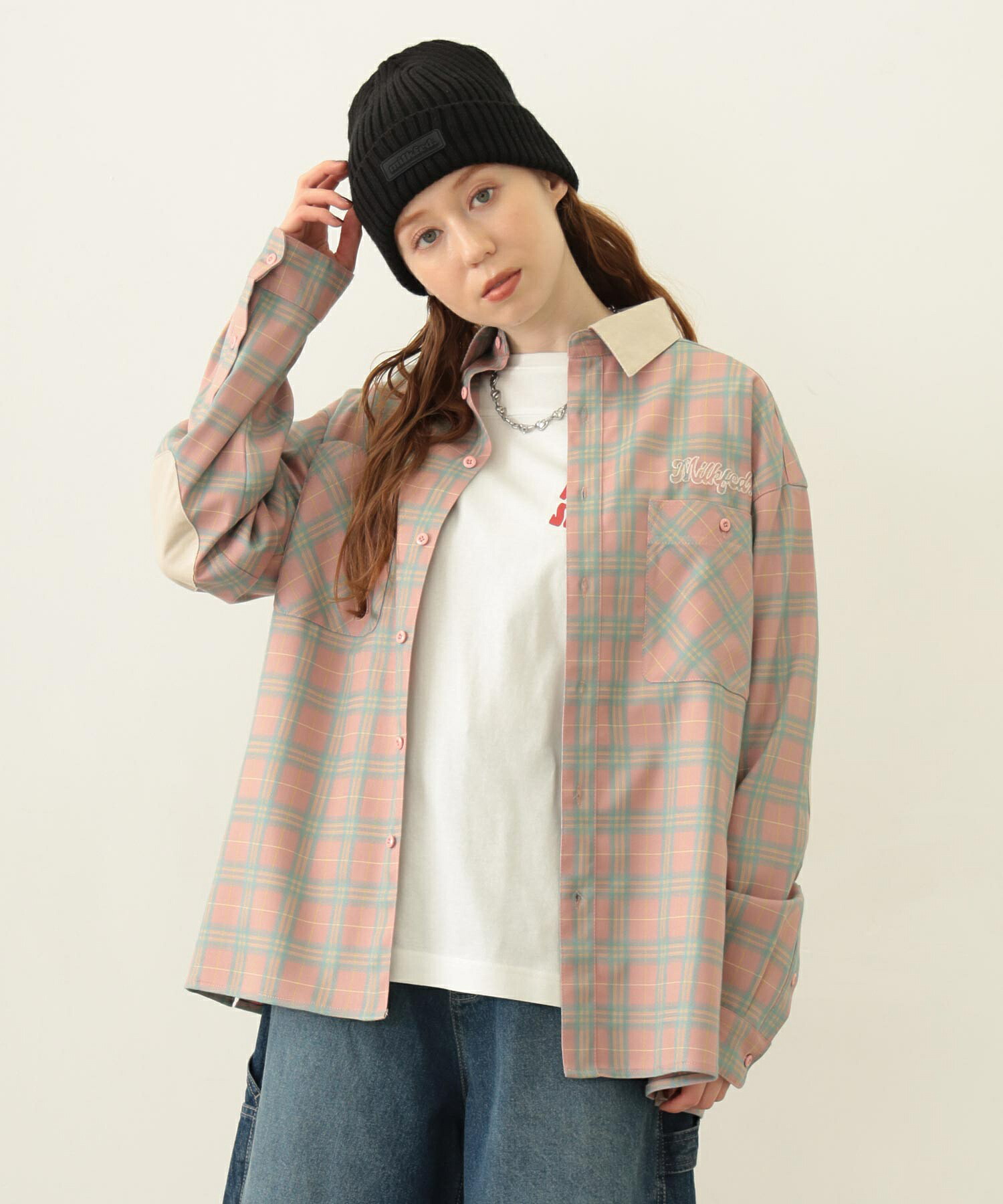 特価【30％OFF】【公式】MILKFED. ミルクフェド HEART ELBOW PATCH PLAID SHIRT チェックシャツ レディース ハート エルボーパッチ｜XLARGE X-girl公式calif店