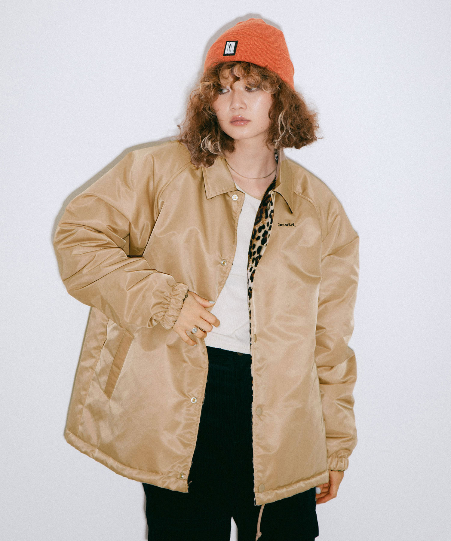 公式 X Girl エックスガール Words Logo Reversible Coach Jacket ブルゾン ジャケット アウター コーチジャケット リバーシブル ナイロン レオパード ファー レディース Jaquemeng Com