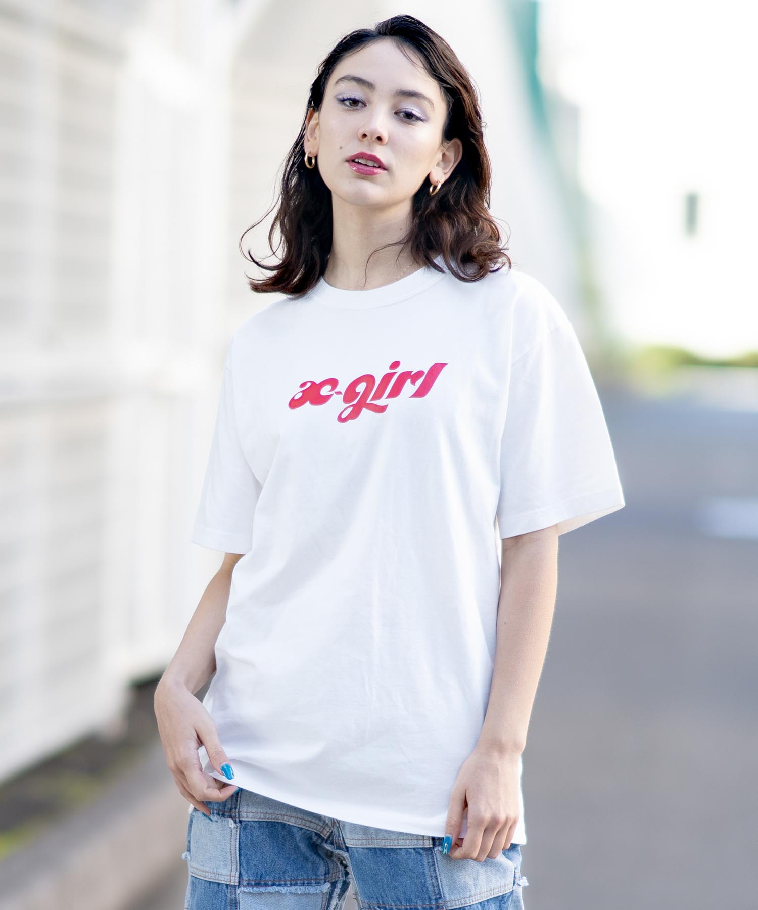 こちら エックスガール X-girl メッセージフェイスTシャツ レディース