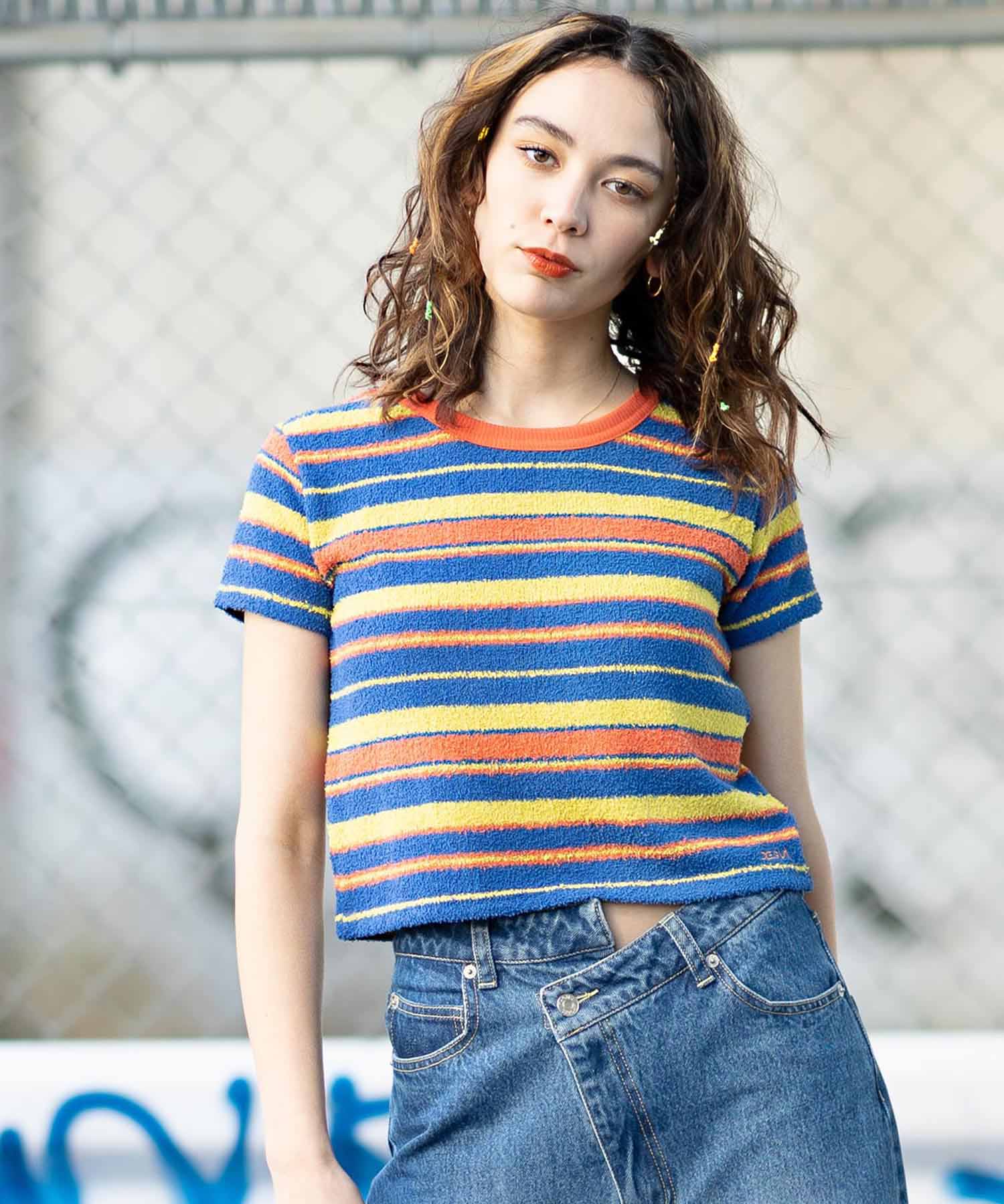 SALE セール 【公式】X-girl エックスガール STRIPED TERRY CLOTH S/S BABY TEE Tシャツ ストライプ  ボーダー柄 ベイビーTシャツ カットソー 半袖 レディース トップス ショートスリーブ 人気 定番 贈り物 プレゼント | XLARGE