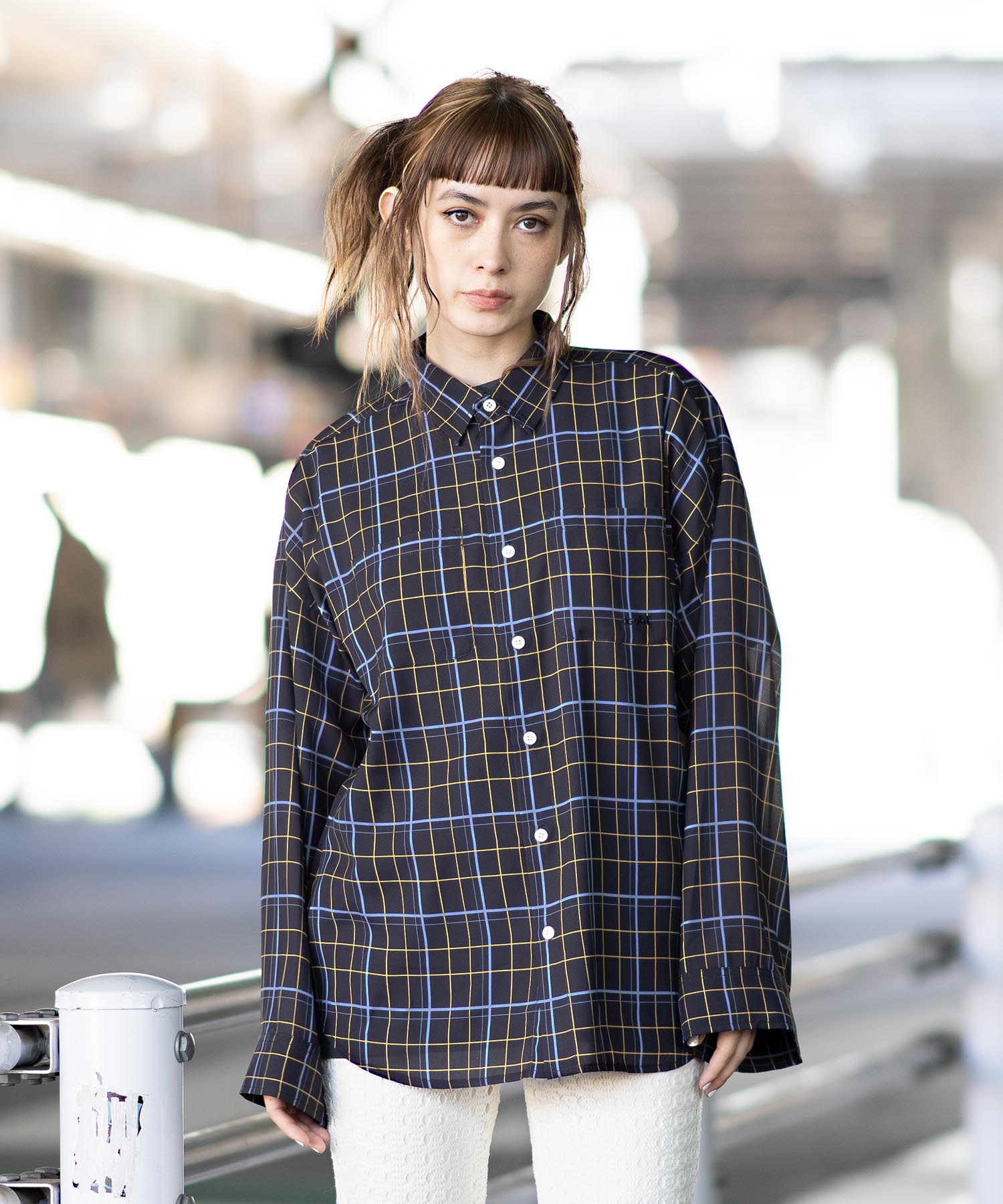 X Girl エックスガール チェックシャツ Sleeve Wide シースルー素材 Shirt Plaid シャツ