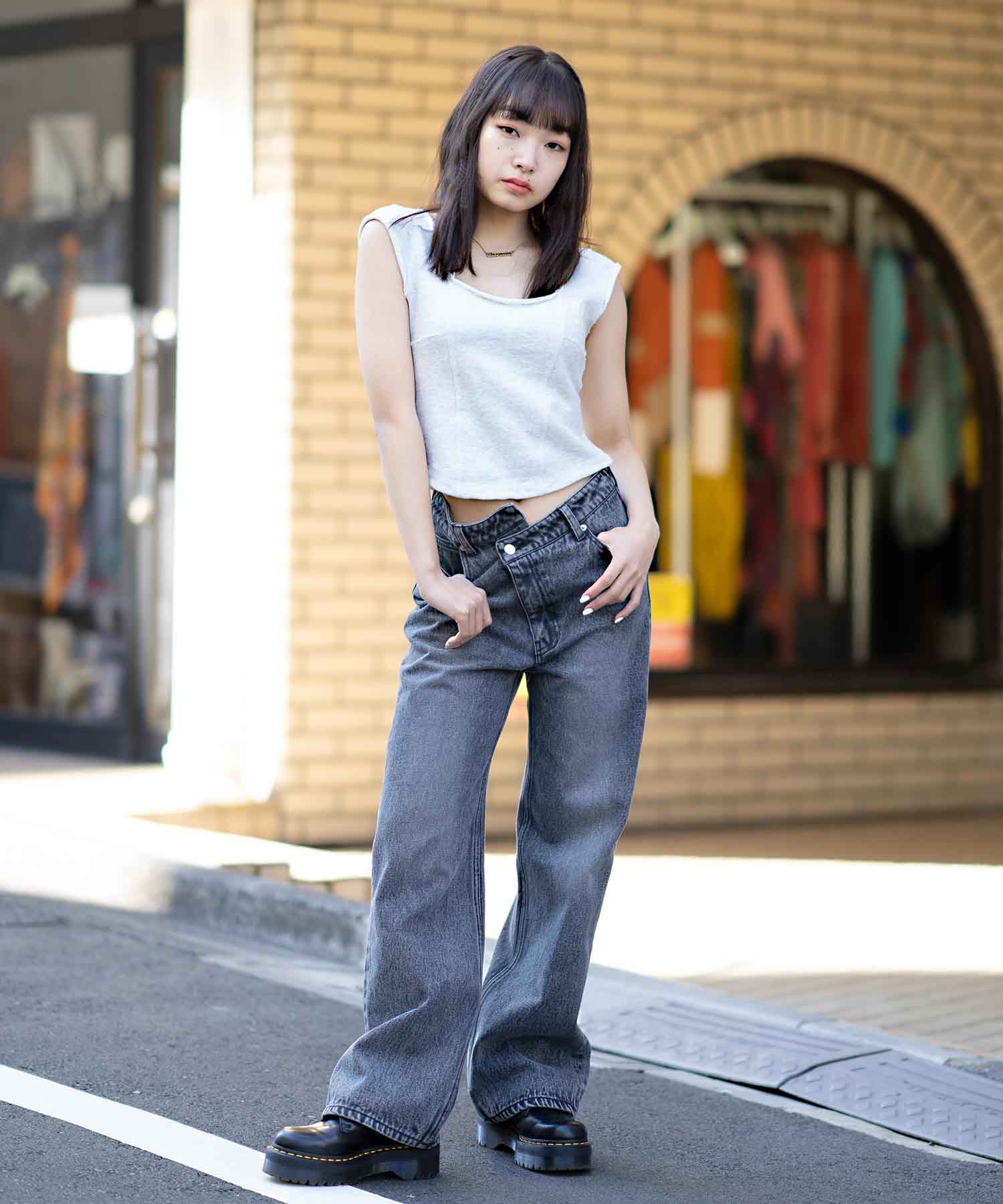 X Girl エックスガール デニムパンツ Waist ジーンズ Assymetric Pants Denim ぼたん デザイン