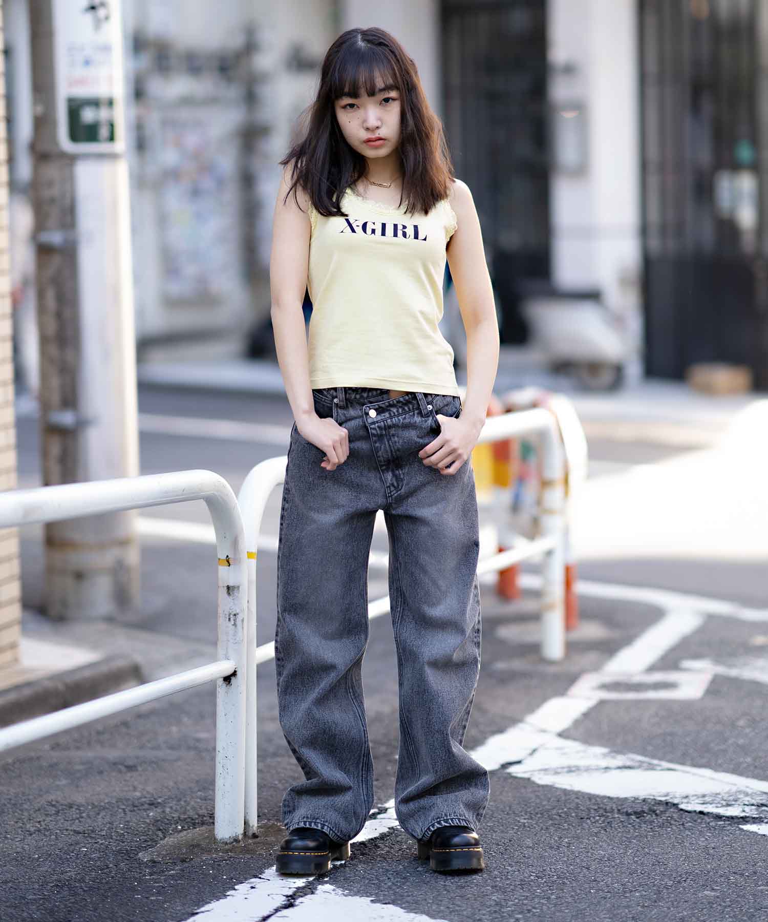 X Girl エックスガール デニムパンツ Waist ジーンズ Assymetric Pants Denim ぼたん デザイン