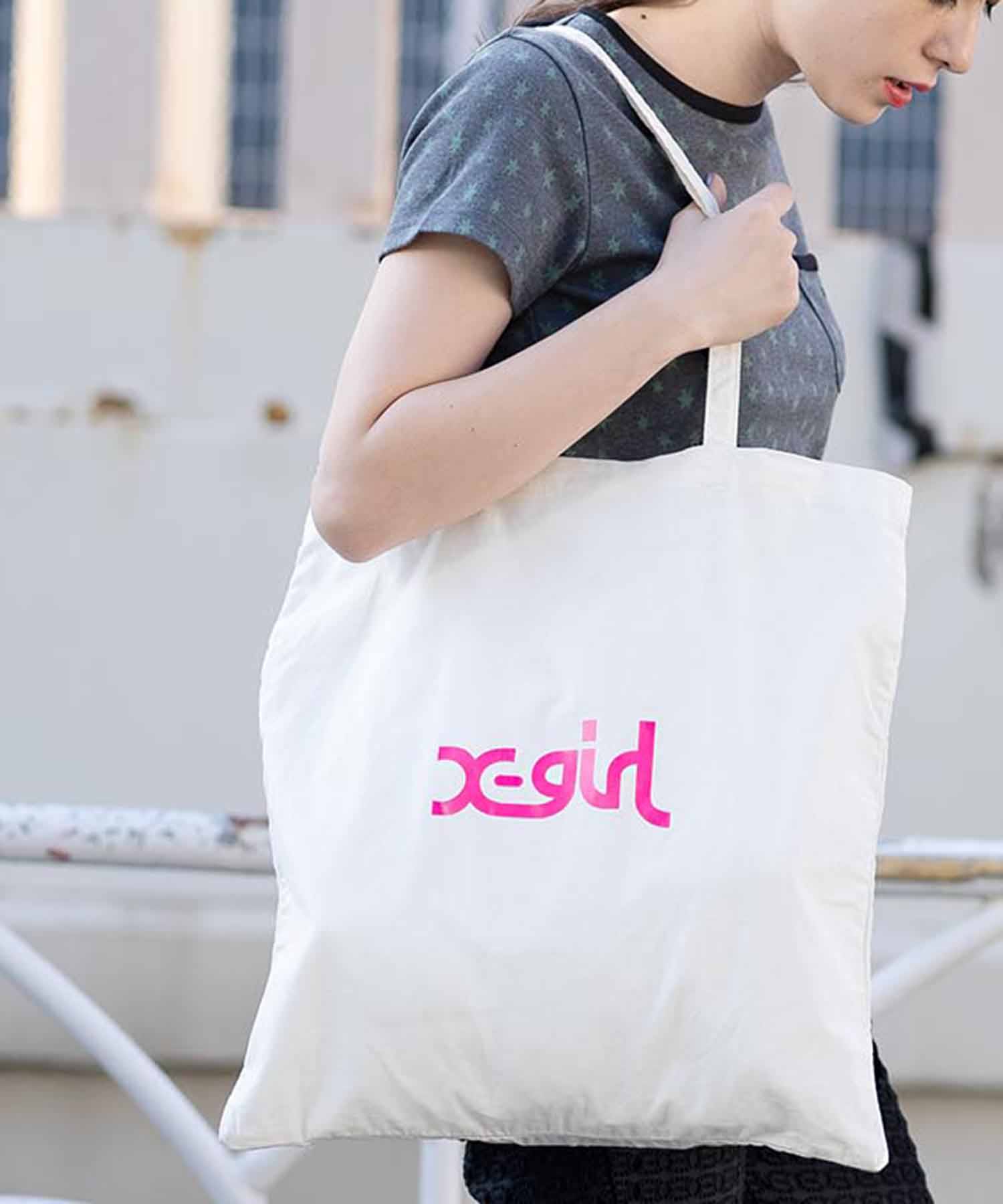 X Girl エックスガール トートバッグ 無地 Mills ミルズロゴ ブランド Logo Tote Bag