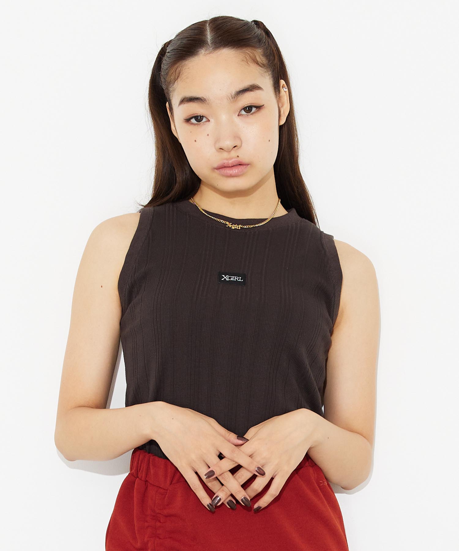 X Girl エックスガール Dress ネックカッティング ワンピース Tank タンクトップドレス Deformed Rib ノースリーブ