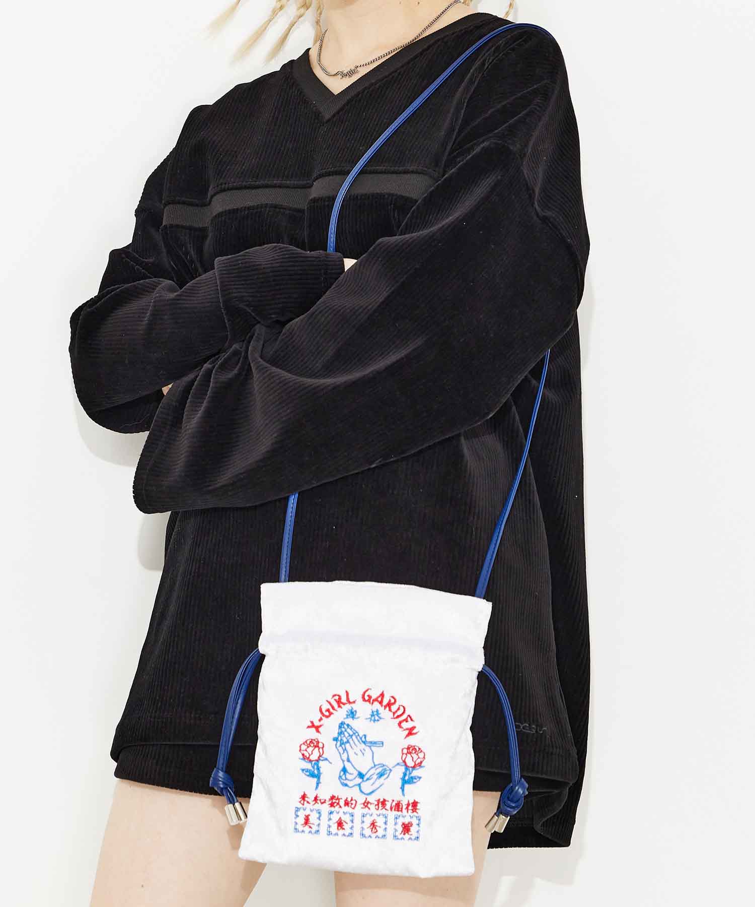 X Girl エックスガール ショルダーバッグ チャイニーズテイスト Garden X Girl 巾着 ベロア Drawstring Bag X Girl エックスガール ショルダーバッグ チャイニーズテイスト Garden X Girl 巾着 ベロア Drawstring Bag