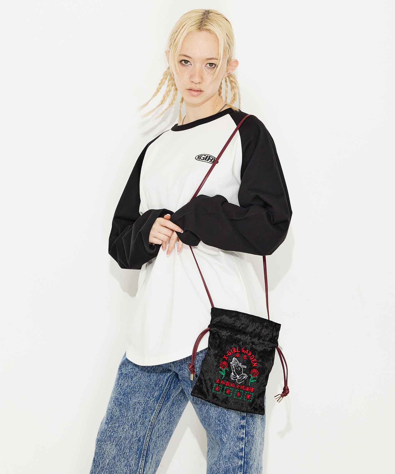 X Girl エックスガール ショルダーバッグ チャイニーズテイスト Garden X Girl 巾着 ベロア Drawstring Bag X Girl エックスガール ショルダーバッグ チャイニーズテイスト Garden X Girl 巾着 ベロア Drawstring Bag