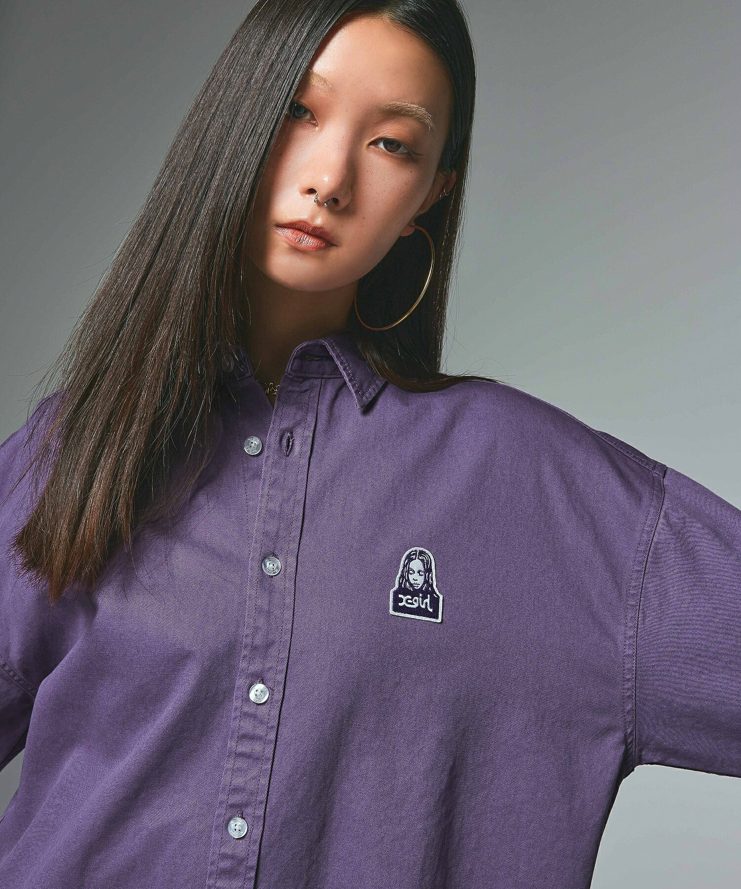 特価【30％OFF】【公式】X-girl エックスガール TONAL FACE L/S SHIRT 長袖 シャツ ワンポイントロゴ トップス ストリート フェイスロゴ｜XLARGE X-girl公式calif店