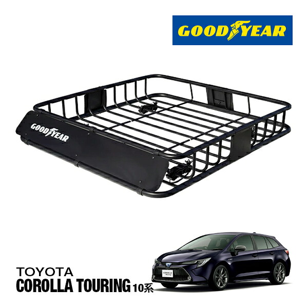 【GOODYEAR 正規品】スチール ルーフラック ROAD PRO ルーフキャリア ルーフバスケット GOODYEARロゴ入 パウダーコート仕上げ マットブラック 内寸サイズ 111cm&times;99cm&times;15cm 耐荷重100kg ベースキャリア装着車両 トヨタ カローラツーリング 10系｜カリフォルニアカスタム店 17,360円