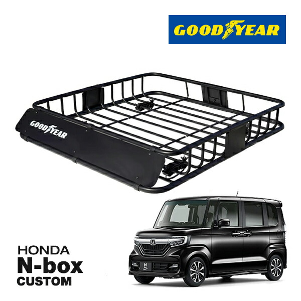 【GOODYEAR 正規品】スチール ルーフラック ROAD PRO ルーフキャリア ルーフバスケット GOODYEARロゴ入 パウダーコート仕上げ マットブラック 内寸サイズ 111cm×99cm×15cm 耐荷重100kg ベースキャリア装着車両 ホンダ N-BOX カスタム|カリフォルニアカスタム店