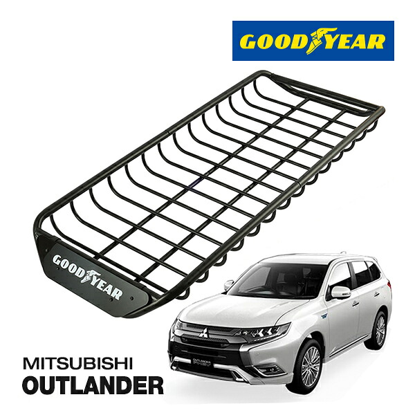 【GOODYEAR 正規品】スチール ルーフラック SKINNY PRO ルーフキャリア ルーフバスケット GOODYEARロゴ入 マットブラック サンドブラスト 内寸サイズ 118cm&times;54.6cm&times;9cm 耐荷重75kg ベースキャリア装着車両 三菱 アウトランダーPHEV｜カリフォルニアカスタム店