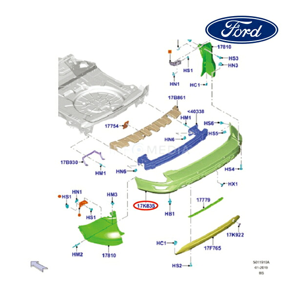【FORD/フォード純正品】 バンパーフェース リア 13-16y クーガ 1837225｜カリフォルニアカスタム店
