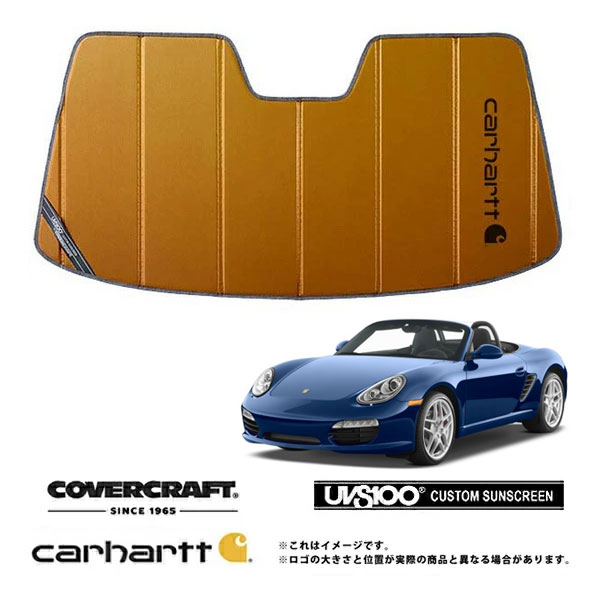 【CoverCraft 正規品】 専用設計 サンシェード ブロンズ 吸盤不要 折りたたみ式 Porsche ポルシェ ボクスター 987 Carhartt カーハートコラボ仕様 カバークラフト ［真夏もへたらない3層構造で断熱効果抜群］
