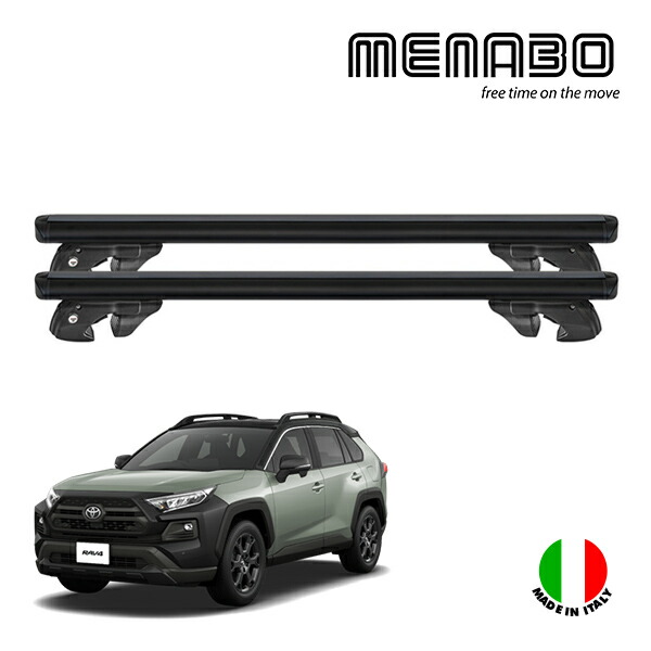 【MENABO 正規品】トヨタ TOYOTA RAV4 50系 アドベンチャー OFFROAD package ベースキャリア ルーフキャリア ルーフラック クロスレール クロスバー 1台分 2本セット ブラック アルミニウム スチール ABS樹脂製 高さ 28mm×幅 80mm×長さ 1225mm 耐荷重 50kg